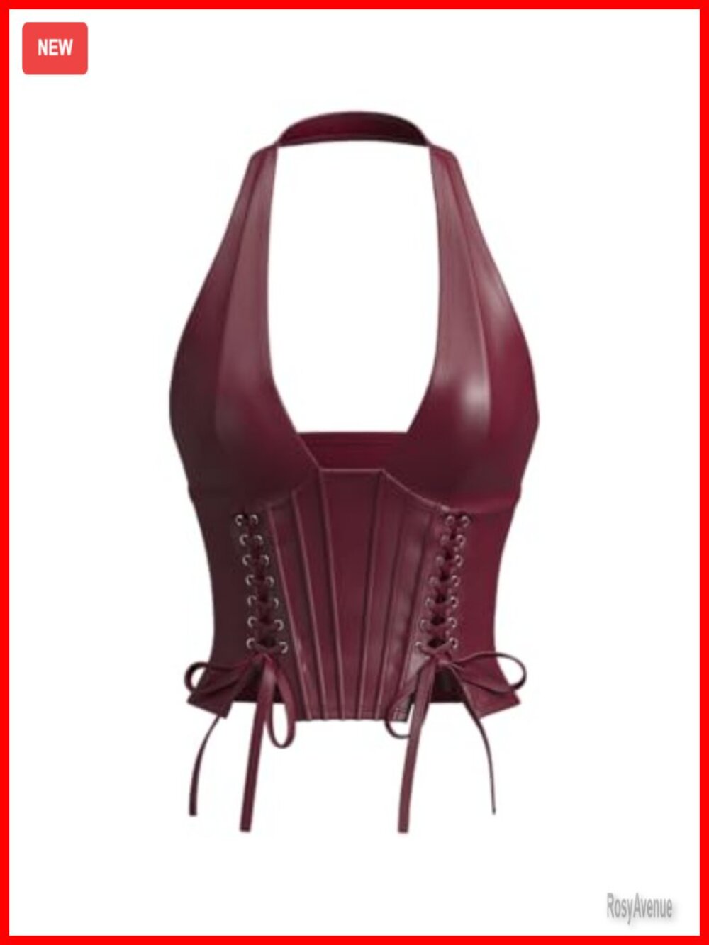 Faux Leather Halter Crop Top Lace Up Backless Sleeveless Clubwear